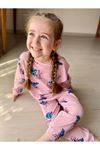 İSOB Pembe Stitch Desenli Fitilli Kumaş %100 Pamuk Kız Çocuk Pijama Takımı 3-8 Yaş 31220-P