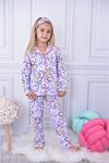 PJKÖ Frouzen Elsa Desenli Lila Uzun Kollu Önden Düğmeli Kız Çocuk Pijama Takımı 4-12 Yaş 579U