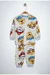 İSOB Bej Paw Petrol Desenli %100 Pamuk Erkek Çocuk Pijama Takımı 3-8 Yaş 41313-B