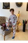 PJKÖ Araba Desenli Mavi Uzun Kollu Önden Düğmeli Erkek Çocuk Pijama Takımı 4-12 Yaş 703U