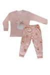 *ELMP Pudra Rengi Kuğu Desen %100 Pamuk Kız Çocuk Pijama Takımı 1-9 Yaş 2211
