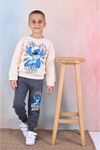 PJK3İ Hero Stitch Desenli Füme 3 İp Şardonlu %100 Pamuk Erkek Çocuk Eşofman Takımı 3-10 Yaş 7361-F