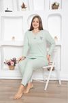 MLALE Yeşil İnce Fitilli Raporlu İnterlok Bayan Pijama Takımı 4082-Y