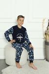 MİNİM Lacivert Uçak Nakışlı Polar Erkek Çocuk Pijama Takımı 9-16 Yaş 3331-L