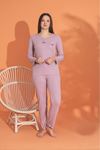 MLALE Koyu Pembe İnce Fitilli Raporlu İnterlok Bayan Pijama Takımı 3155
