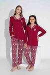 TARP Bordo Kar Taneli İnterlok Önden Düğmeli Anne Pijama Takımı 6410-B