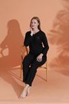 MLALE Siyah Kalın Raporlu İnterlok Bayan Pijama Takımı 3214-3352-S