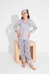 TARP Gri Ayıcıklı Önden Düğmeli Polar Kız Çocuk Pijama Takımı 7-11 Yaş 2704-G