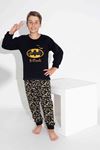TARP Siyah Batman Desenli Polar Erkek Çocuk Pijama Takımı 7-11 Yaş 3748-S