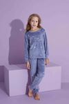 TARP Mavi Kadife Kız Çocuk Pijama Takımı 10-15 Yaş 2778-M