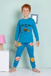 1+1ELMP Mavi Gezegen Desenli %100 Pamuk Erkek Çocuk Pijama Takımı 1-2 Yaş 3064