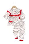 DLŞP Ekru Kırmız Kalp Desenli %100 Pamuk Bebek Pijama Takımı 1078-E