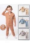 DLŞP Gri Ayıcık Desenli %100 Pamuk Bebek Pijama Takımı 6-18 Ay 1068-G