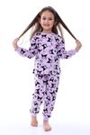İSOB Lila Kuromi Desenli %100 Pamuk Kız Çocuk Pijama Takımı 3-8 Yaş 31228-L