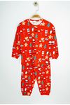 İSOB Kırmızı Yeni Yıl Desenli %100 Pamuk Kız ve Erkek Çocuk Pijama Takımı 3-13 Yaş 31226-K