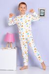 ELMP Ekru Ayıcık Desenli %100 Pamuk Erkek Çocuk Pijama Takımı 1-13 Yaş 3073