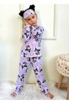 1+1PJKÖ Kuromi Desenli Lila Uzun Kollu Önden Düğmeli Kız Çocuk Pijama Takımı 4-12 Yaş 501U-L