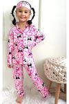 1+1PJKÖ Kuromi Desen Pembe Uzun Kollu Önden Düğmeli Kız Çocuk Pijama Takımı 4-12 Yaş 537U-P
