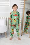 İSOB Yeşil Dinozor Desenli %100 Pamuk Erkek Çocuk Pijama Takımı 3-8 Yaş 32232-Y