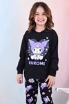 İSOB Siyah Kuromi Desenli %100 Pamuk Kız Çocuk Pijama Takımı 3-13 Yaş 41203-41402-S