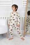 İSOB Bej Taşıtlar Desenli %100 Pamuk Erkek Çocuk Pijama Takımı 3-8 Yaş 32231-B