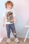 PJKKE T-rex Dinazor Desenli Füme Eşofmanlı Erkek Çocuk Kısa Kol Takım 3-10 Yaş 7495-F