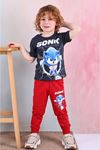 PJKKE Sonic Desenli Kırmızı Eşofmanlı Erkek Çocuk Kısa Kol Takım 3-10 Yaş 7467-K