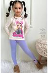 PJKT Candy Kız Desenli Lila Penyeli Taytlı Kız Çocuk Takımı 3-10 Yaş 7503-L