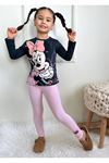 PJKT Minnie Mause Desenli Siyah Pembe Penyeli Taytlı Kız Çocuk Takımı 3-10 Yaş 7499-P