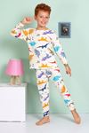 ELMP Krem Dinazor Desenli %100 Pamuk Erkek Çocuk Pijama Takımı 1-13 Yaş 3062