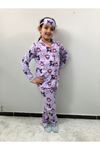 PJKÖ Kuromi ve Arkadaşları Desenli Lila Uzun Kollu Önden Düğmeli Kız Çocuk Pijama Takımı 4-12 Yaş 539U-L