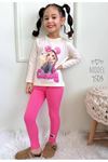 PJKT Candy Kız Desenli Fuşya Penyeli Taytlı Kız Çocuk Takımı 3-10 Yaş 7503-F