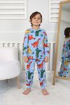 İSOB Mavi Dinozor Desenli %100 Pamuk Erkek Çocuk Pijama Takımı 3-8 Yaş 32232-M