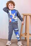 PJK2İ Sonic Desenli Füme 2 İp %100 Pamuk Erkek Çocuk Eşofman Takımı 3-10 Yaş 7429-F