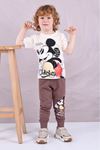 PJKKE Mickey Mause Desenli Kahverengi Eşofmanlı Erkek Çocuk Kısa Kol Takım 3-10 Yaş 7507-K