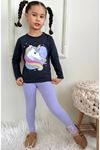 PJKT Unicorn Desenli Siyah Lila Penyeli Taytlı Kız Çocuk Takımı 3-10 Yaş 7502-L