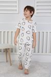 İSOB Ekru Penguen Desenli %100 Pamuk Erkek Çocuk Kısa Kollu Pijama Takımı 3-8 Yaş 413144P-E