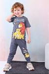 PJKKE Lion King Desenli Füme Eşofmanlı Erkek Çocuk Kısa Kol Takım 3-10 Yaş 7464-F