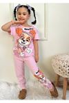 PJKKE Paw Petrol Desenli Pembe Eşofmanlı Kız Çocuk Kısa Kol Takım 3-10 Yaş 7436-P
