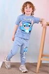 PJKKE Stitch Desenli Mavi Eşofmanlı Erkek Çocuk Kısa Kol Takım 3-10 Yaş 7446-M