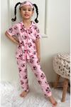 PJKÖ Minnie Mause Desen Pembe Kısa Kollu Önden Düğmeli Kız Çocuk Pijama Takımı 4-12 Yaş 538K-P