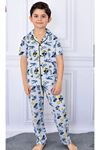 PJKÖ Batman Desenli Gri Kısa Kollu Önden Düğmeli Erkek Çocuk Pijama Takımı 4-12 Yaş 711K