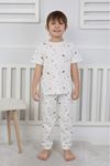 İSOB Ekru Uçak Desenli %100 Pamuk Erkek Çocuk Kısa Kollu Pijama Takımı 3-8 Yaş 413141U-E