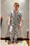 PJKÖ Mickey Desenli Gri Kısa Kollu Önden Düğmeli Erkek Çocuk Pijama Takımı 4-12 Yaş 703K