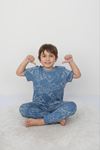 İSOB Mavi Atary Desenli %100 Pamuk Erkek Çocuk Kısa Kollu Pijama Takımı 3-8 Yaş 41306-M