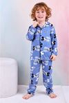 PJKÖ Mickey Mause Desenli Mavi Uzun Kollu Önden Düğmeli Erkek Çocuk Pijama Takımı 4-12 Yaş 605U