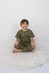 İSOB Yeşil Gülen Surat Desenli %100 Pamuk Erkek Çocuk Kısa Kollu Pijama Takımı 3-8 Yaş 41305-Y