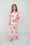 İSOB Pembe Kalp Desenli %100 Pamuk Kız Çocuk Kısa Kollu Pijama Takımı 3-8 Yaş 41202-P