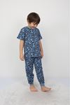 İSOB Mavi Gülen Surat Desenli %100 Pamuk Erkek Çocuk Kısa Kollu Pijama Takımı 8-13 Yaş 41503-M