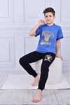 KAPİP Mavi Brooklyn Baskılı Kısa Kollu Erkek Çocuk Pijama Takımı 11-15 Yaş 7033-M